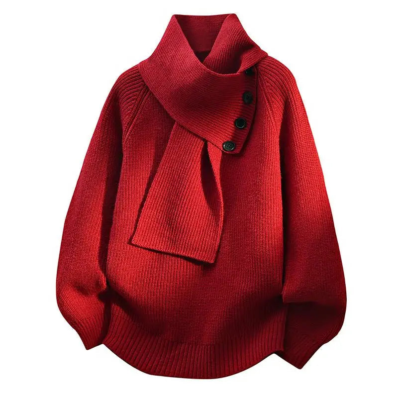 Aurélie | Scarf Neck Button Detail — Red