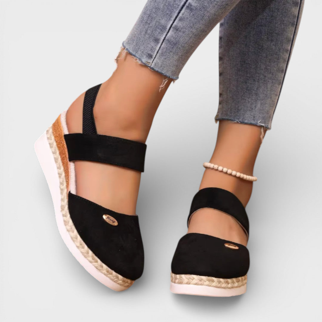 Sandales compensées bout fermé style espadrille Nelvoire — coloris noir