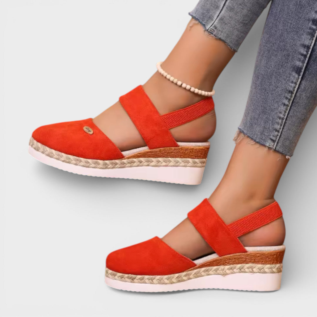 Sandales compensées bout fermé style espadrille Nelvoire — coloris orange