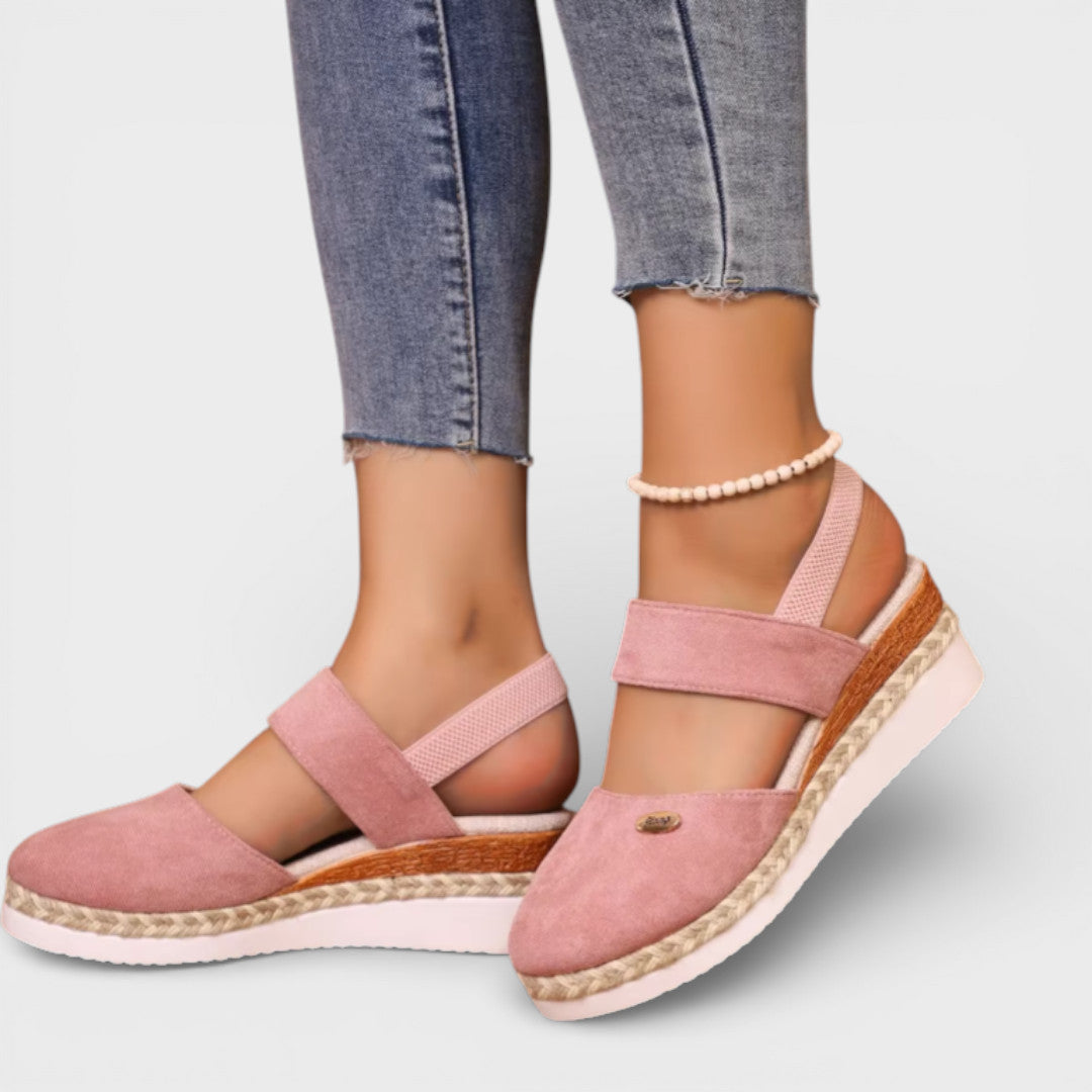 Sandales compensées bout fermé style espadrille Nelvoire — coloris rose