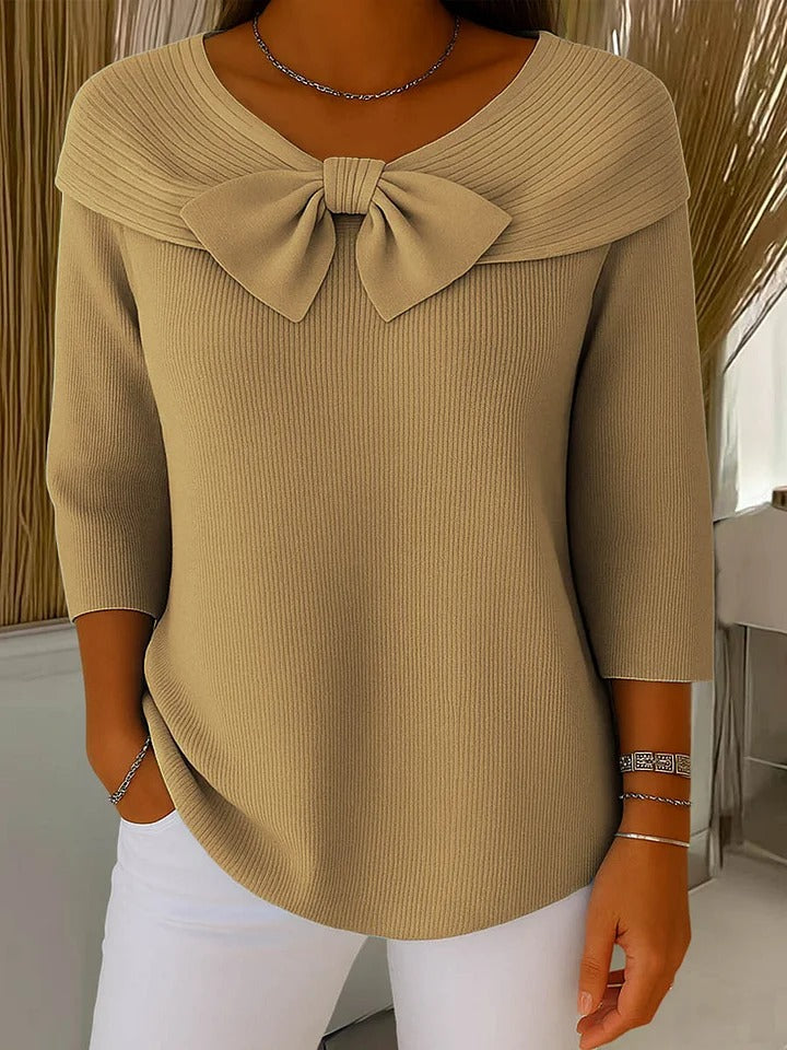 Pull col rond à détail nœud Nelvoire — coloris kaki