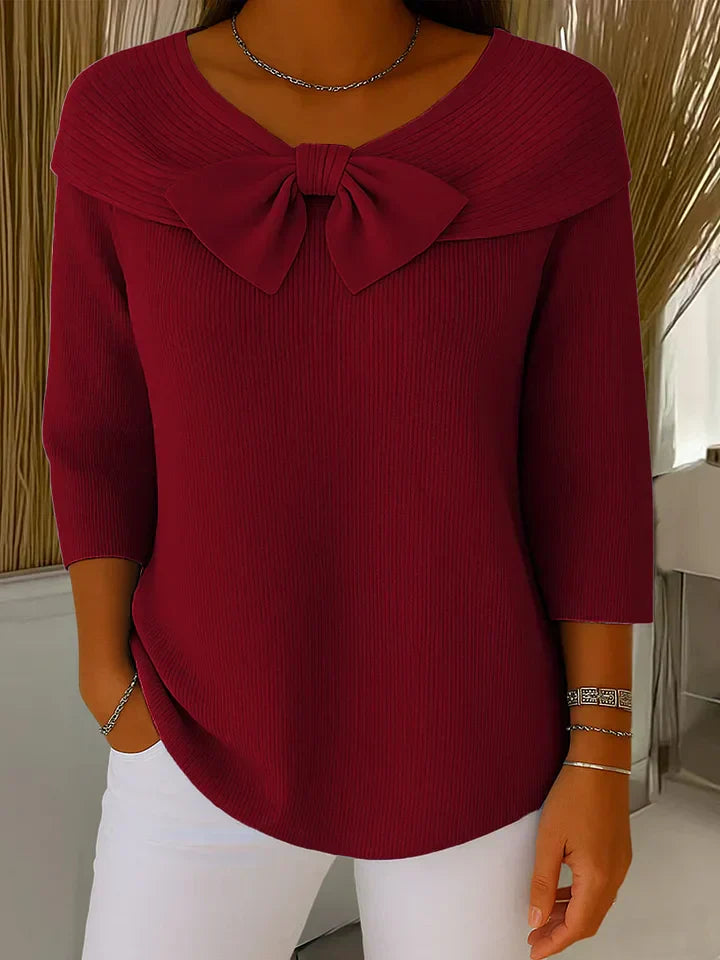 Pull col rond à détail nœud Nelvoire — coloris rouge