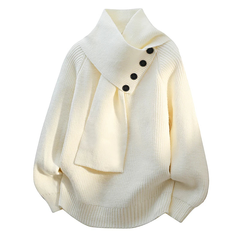 Pull col écharpe à boutons Nelvoire — Aurélie, collection femme