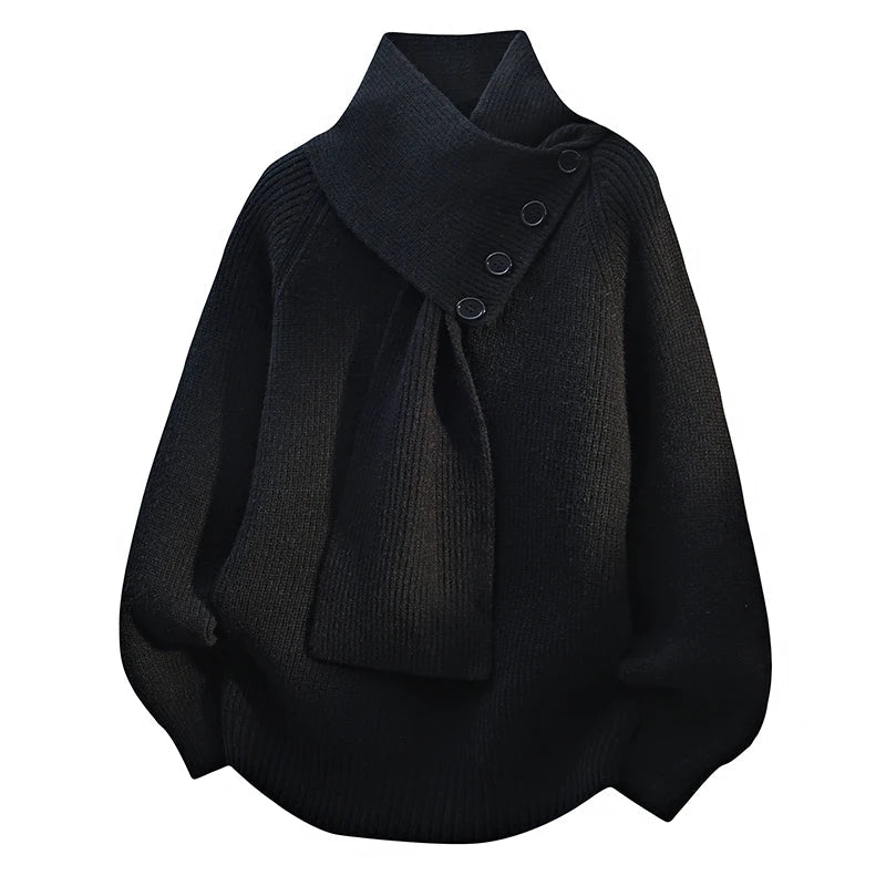 Pull col écharpe à boutons Nelvoire — coloris noir