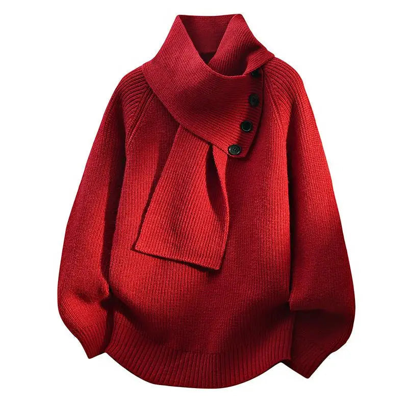 Pull col écharpe à boutons Nelvoire — coloris rouge