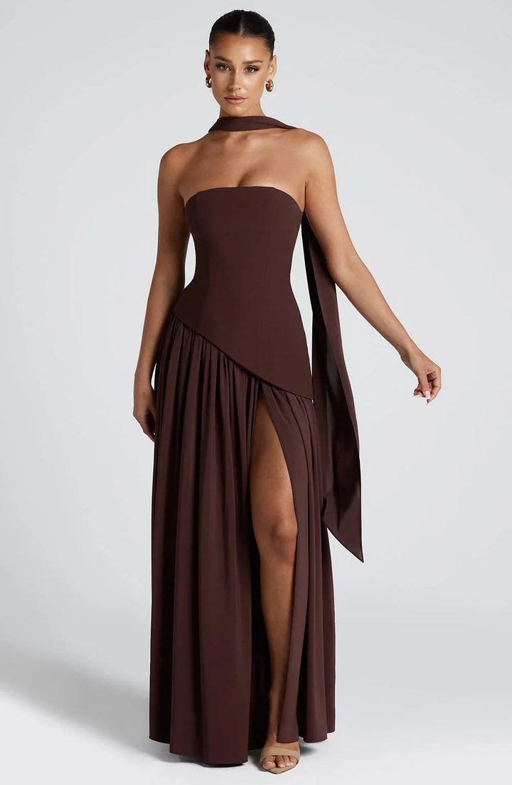 Robe longue bustier effet corset Nelvoire — coloris marron