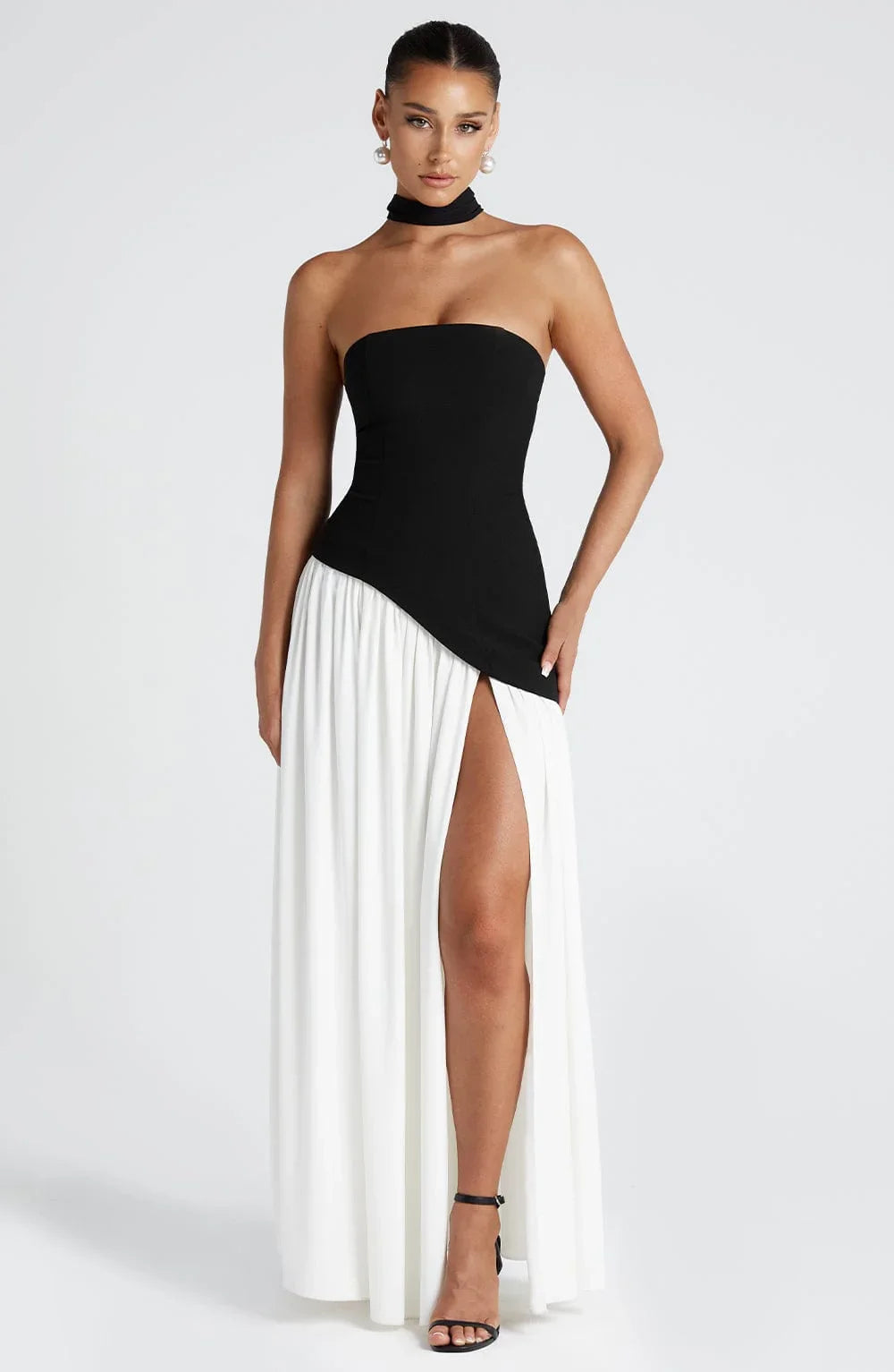 Robe longue bustier effet corset Nelvoire — coloris noir