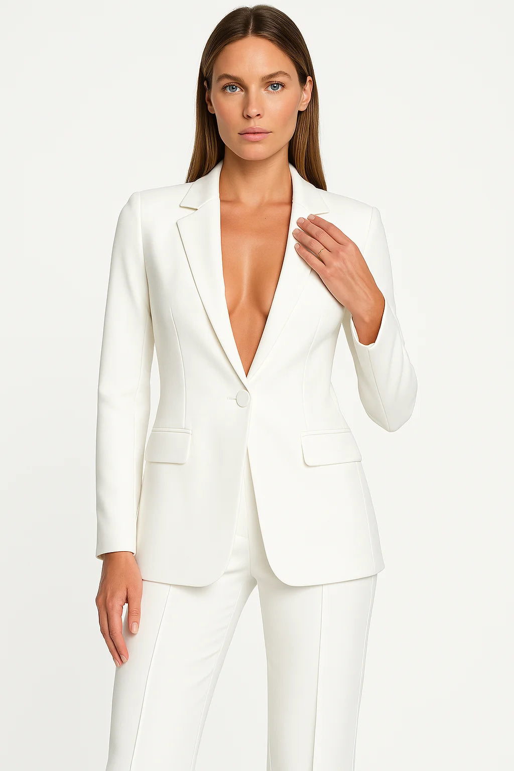 Ensemble blazer et pantalon tendance Nelvoire — coloris blanc