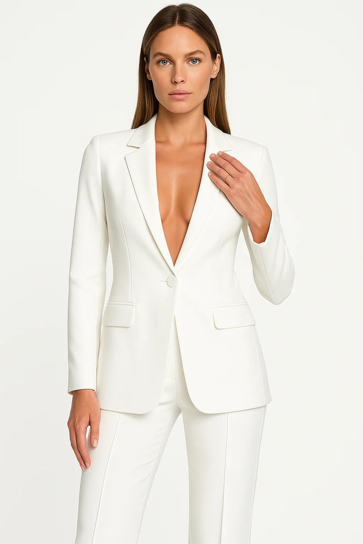 Ensemble blazer et pantalon tendance Nelvoire — coloris blanc