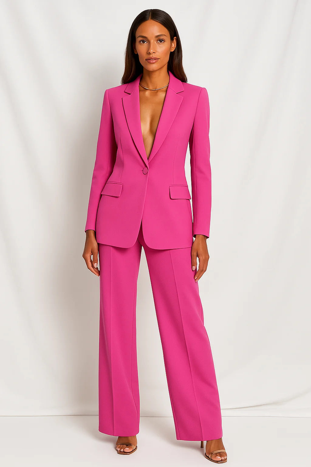Ensemble blazer et pantalon tendance Nelvoire — coloris rose
