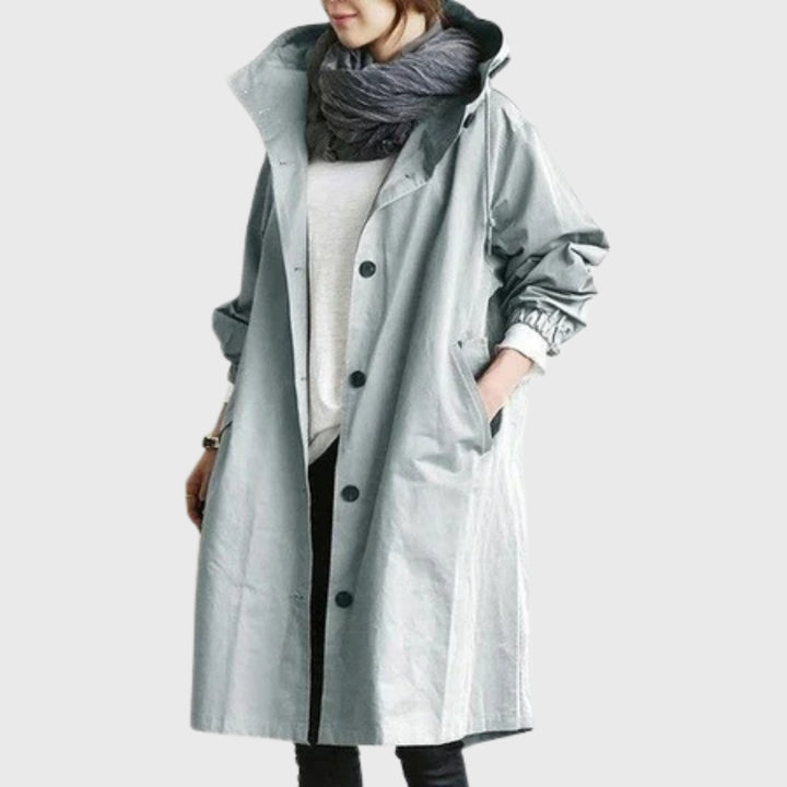 Trench long à capuche Nelvoire — coloris bleu