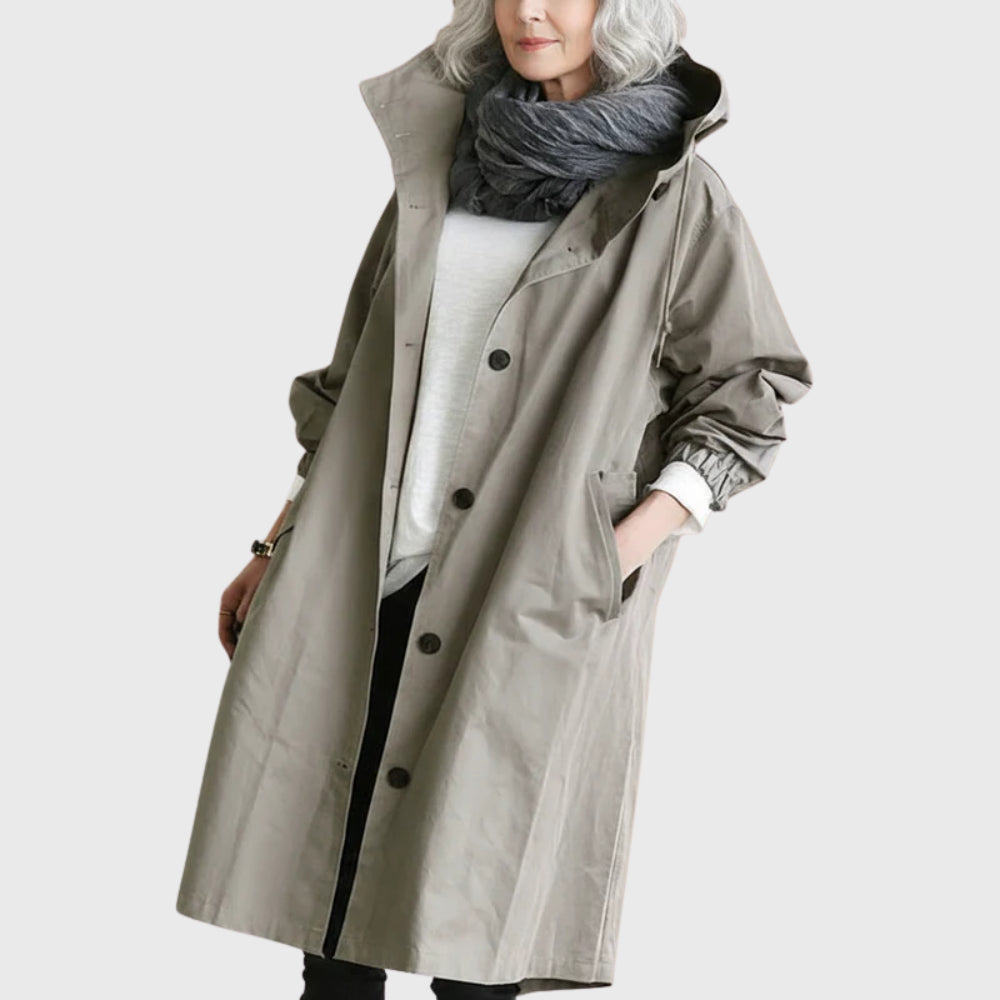 Trench long à capuche Nelvoire — coloris gris