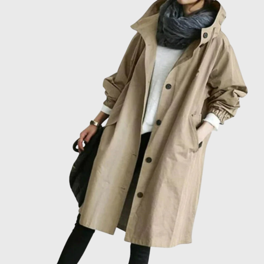 Trench long à capuche Nelvoire — coloris marron