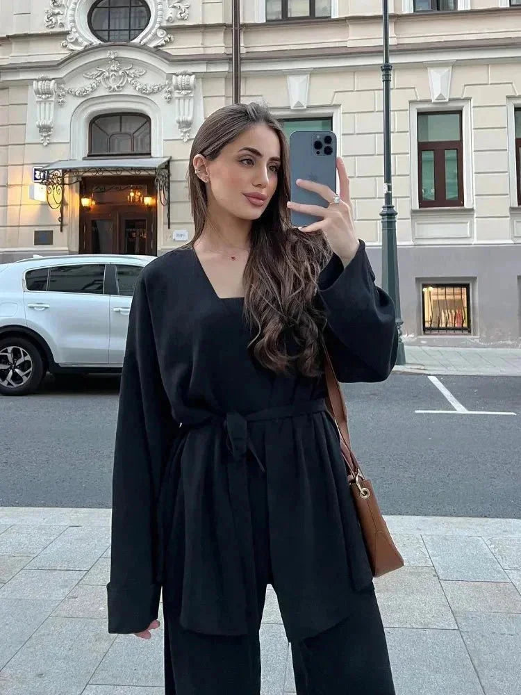 Ensemble gilet ceinturé et pantalon en maille Nelvoire — vue 2