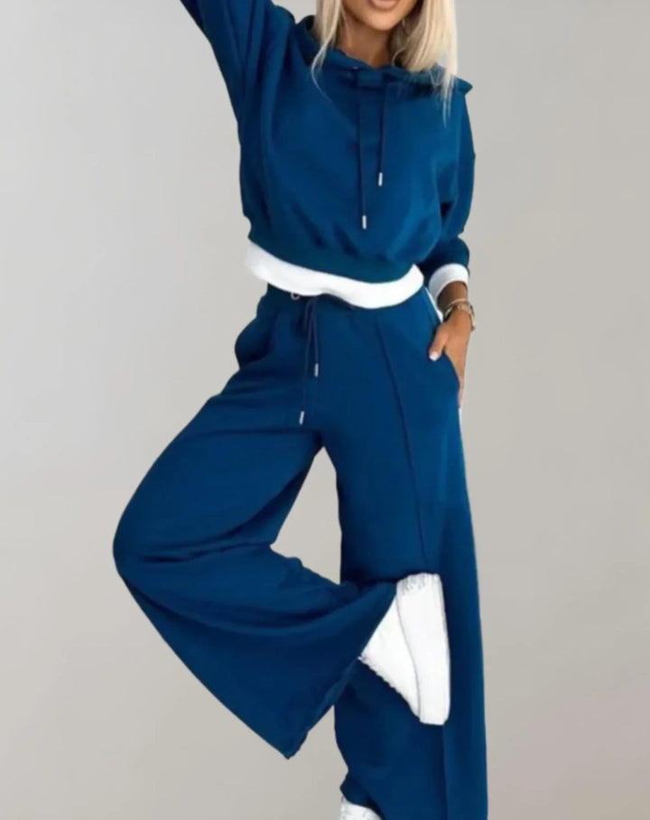 Ensemble deux pièces à capuche et pantalon ample Nelvoire — coloris bleu
