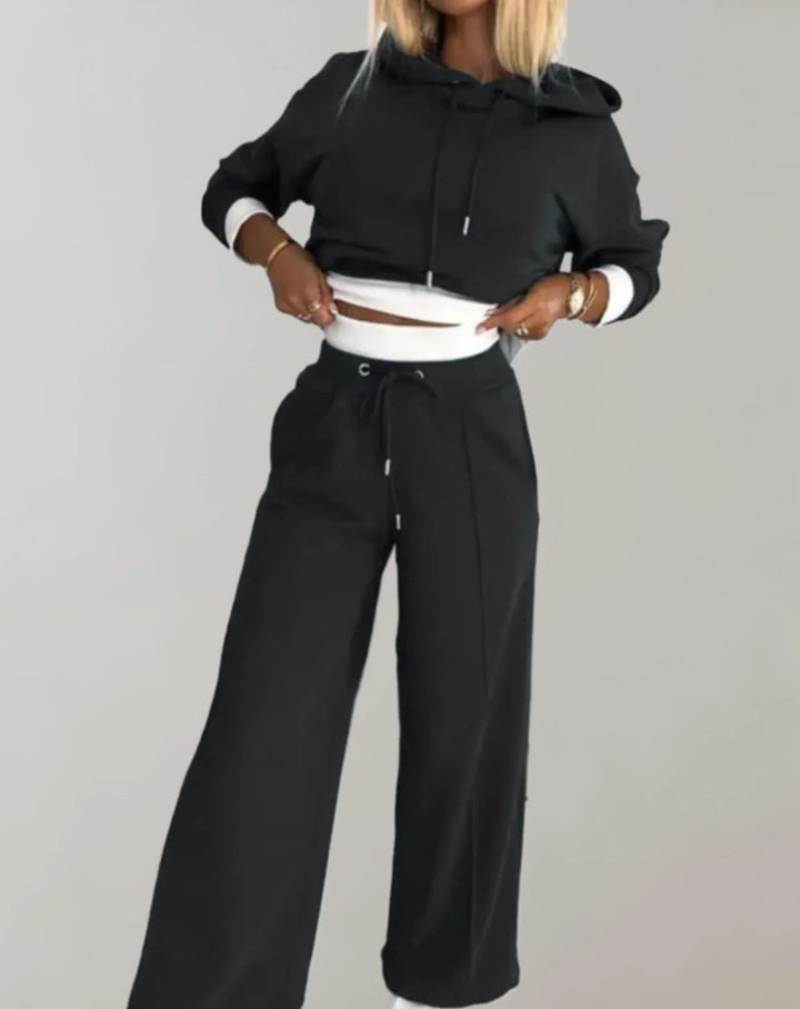 Ensemble deux pièces à capuche et pantalon ample Nelvoire — coloris noir