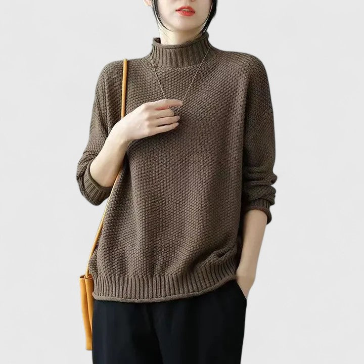 Pull texturé col montant Nelvoire — coloris marron