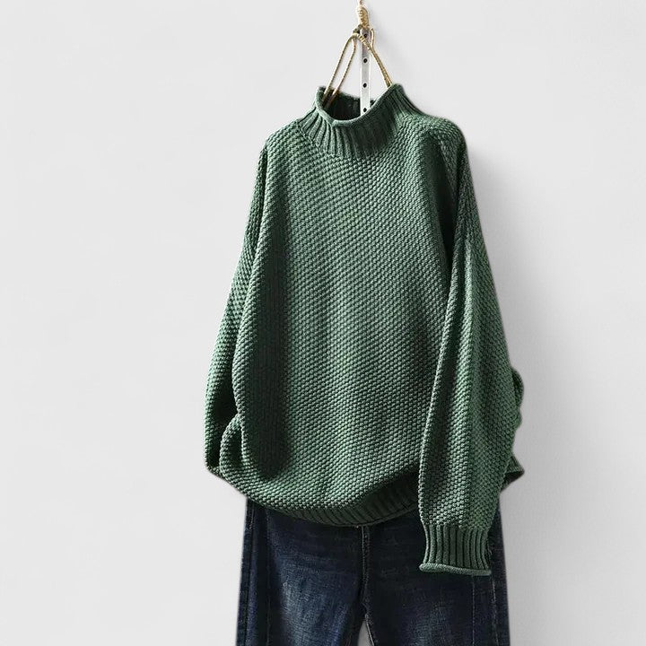 Pull texturé col montant Nelvoire — coloris vert
