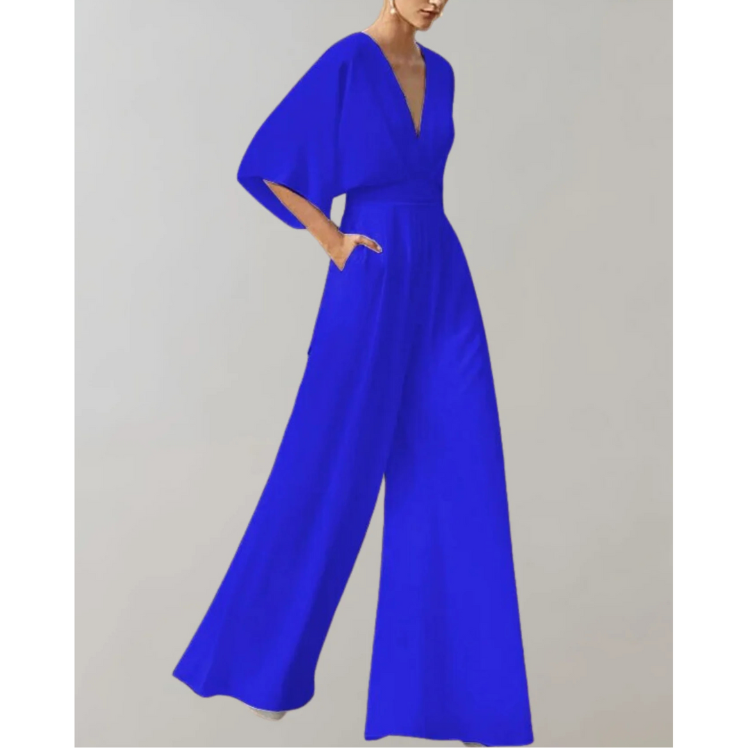 Combinaison col V à jambes larges Nelvoire — coloris bleu