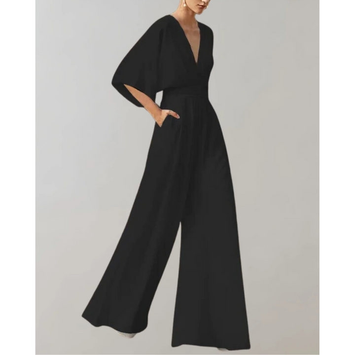 Combinaison col V à jambes larges Nelvoire — coloris noir