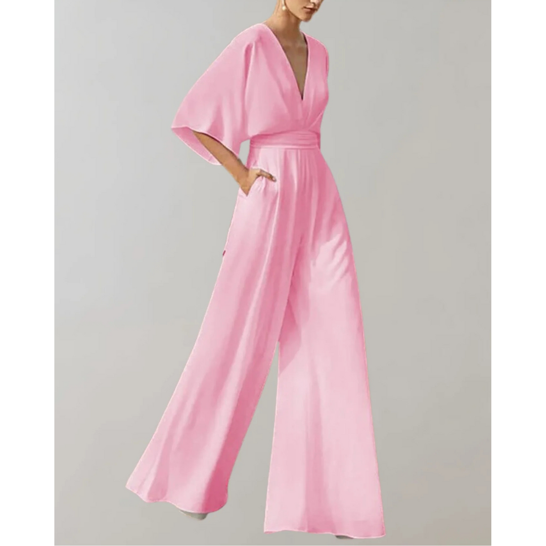 Combinaison col V à jambes larges Nelvoire — coloris rose