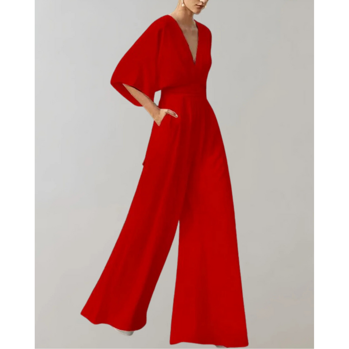 Combinaison col V à jambes larges Nelvoire — coloris rouge