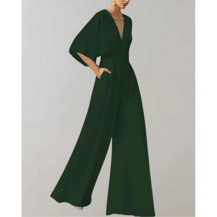 Combinaison col V à jambes larges Nelvoire — coloris vert