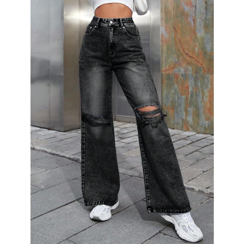 Jean noir délavé déchiré à jambe large Nelvoire — vue 2
