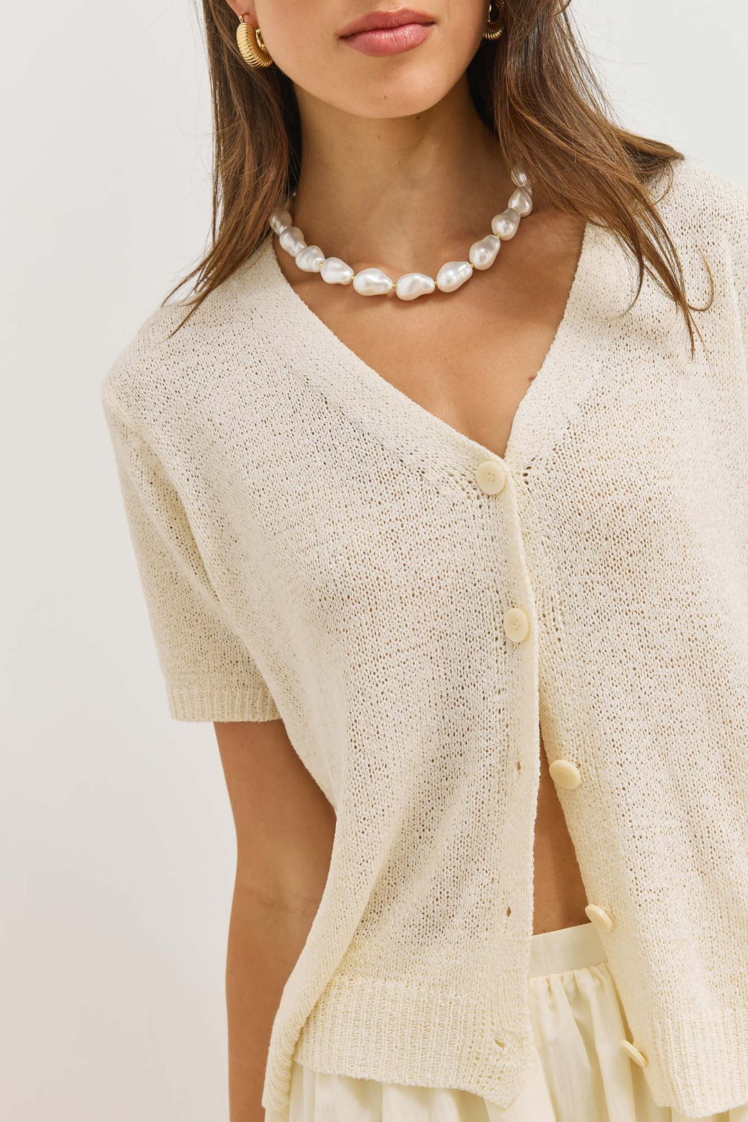 Gilet court col V Nelvoire — coloris blanc