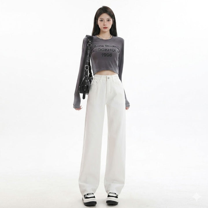 Jean blanc à jambe large Nelvoire — Madeleine, collection femme