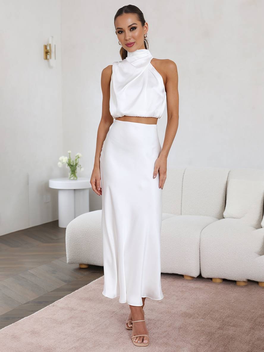 Jupe longue taille haute coupe évasée Nelvoire — coloris blanc