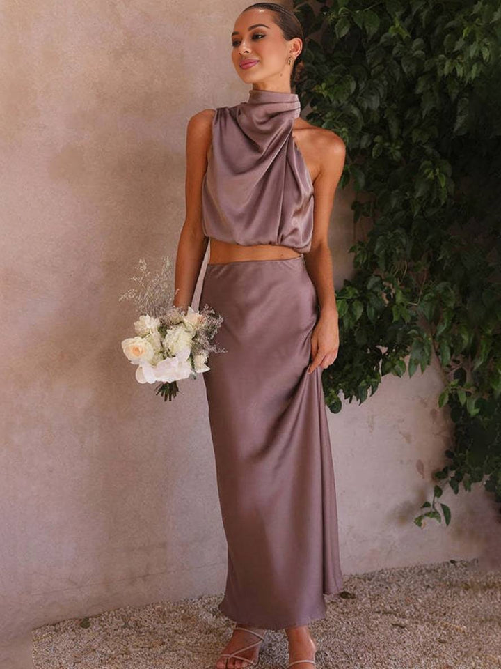 Jupe longue taille haute coupe évasée Nelvoire — coloris violet