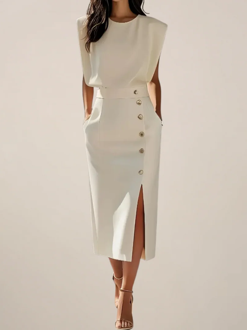 Jupe midi taille haute à fente latérale Nelvoire — Maïwenn, collection femme