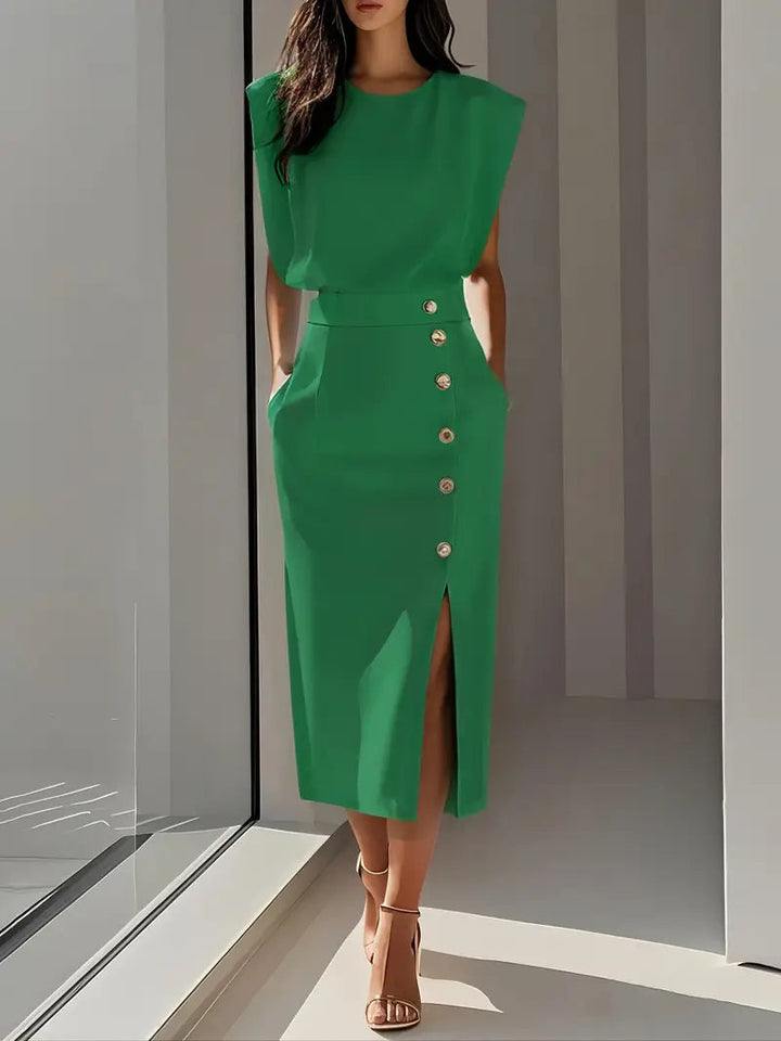 Jupe midi taille haute à fente latérale Nelvoire — coloris vert