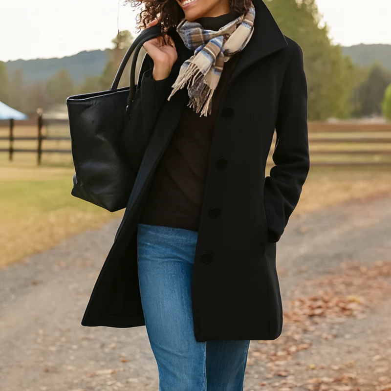 Manteau boutonné intemporel Nelvoire — coloris noir