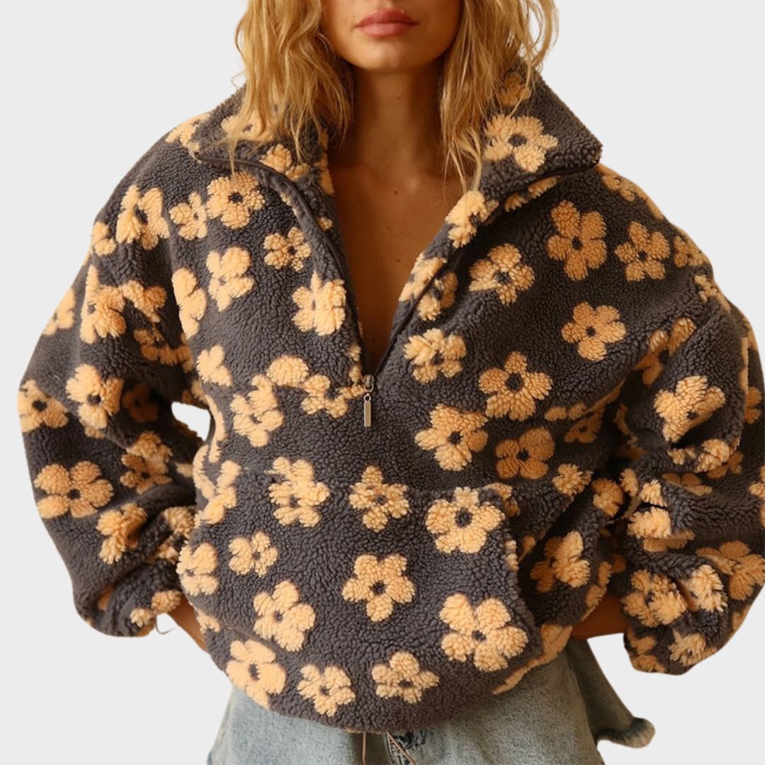 Pull fleuri à col zippé Nelvoire — Marion, collection femme