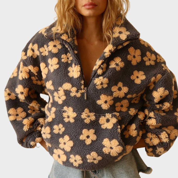 Pull fleuri à col zippé Nelvoire — Marion, collection femme