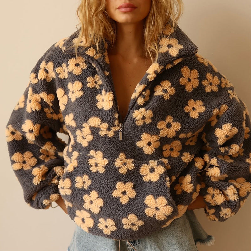 Pull fleuri à col zippé Nelvoire — coloris jaune