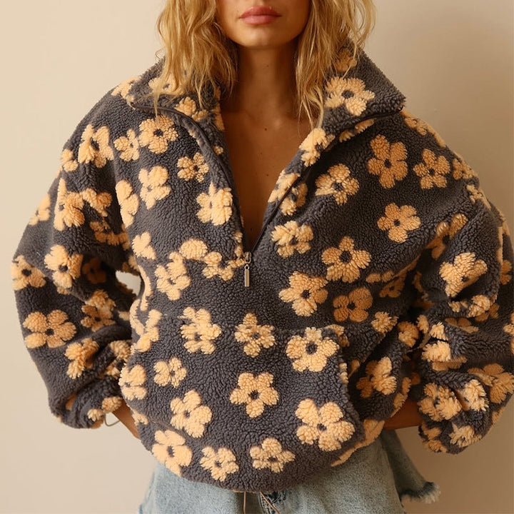 Pull fleuri à col zippé Nelvoire — coloris jaune