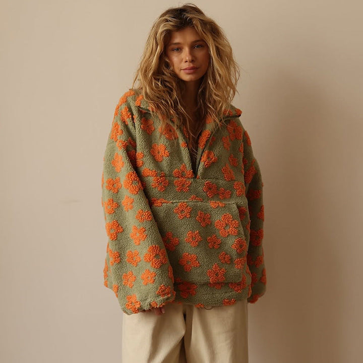 Pull fleuri à col zippé Nelvoire — coloris orange
