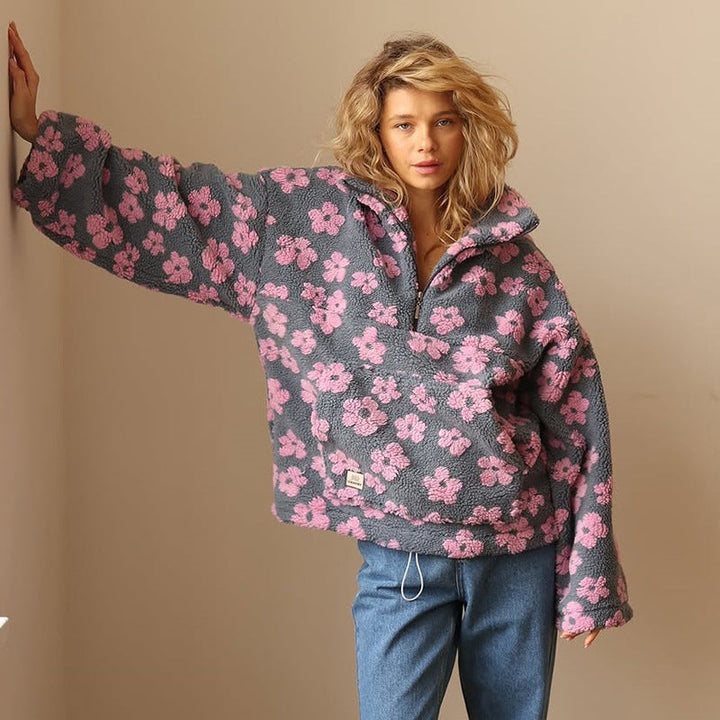 Pull fleuri à col zippé Nelvoire — coloris rose