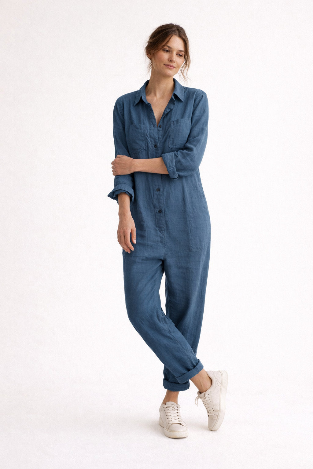 Combinaison col chemise à manches 3/4 Nelvoire — coloris bleu