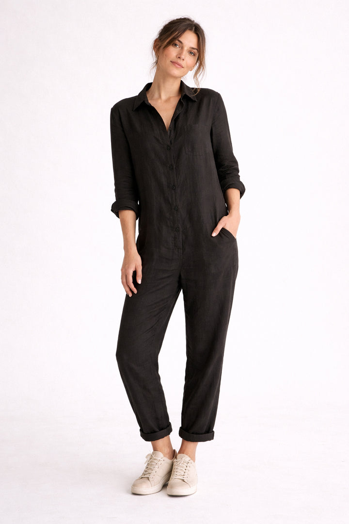 Combinaison col chemise à manches 3/4 Nelvoire — coloris noir