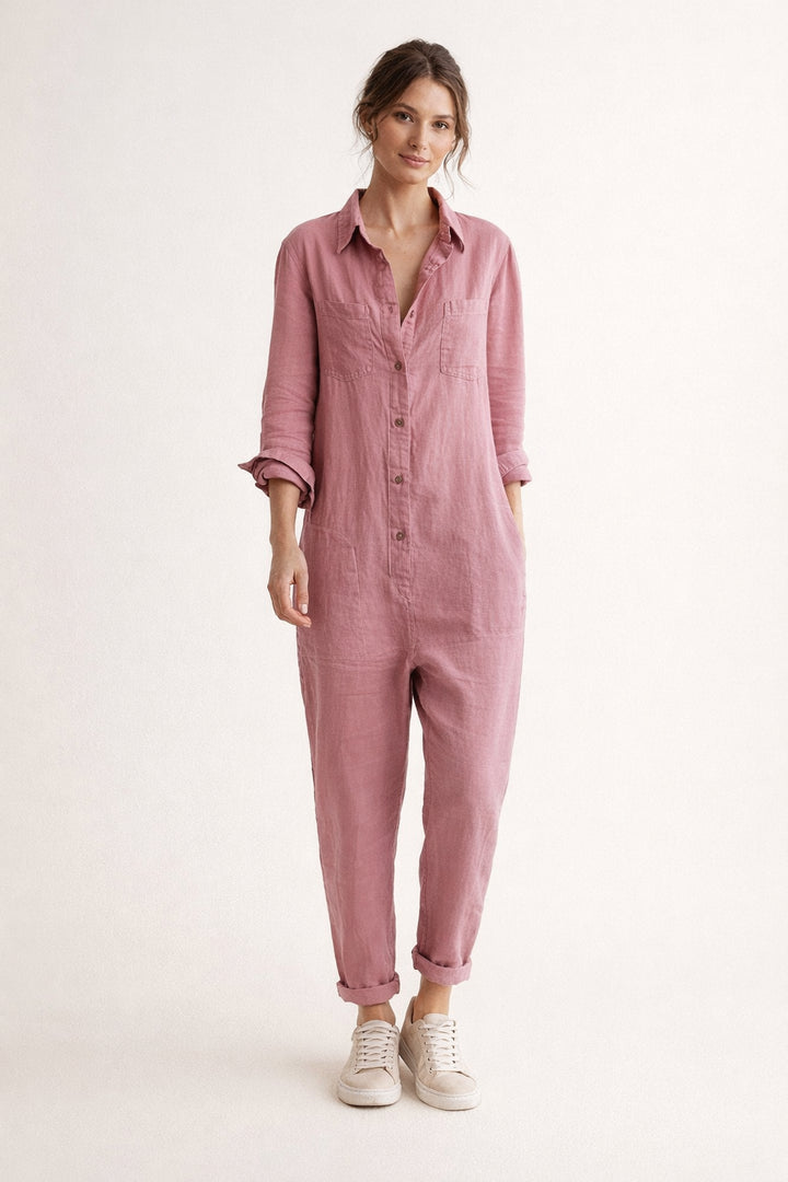 Combinaison col chemise à manches 3/4 Nelvoire — coloris rose