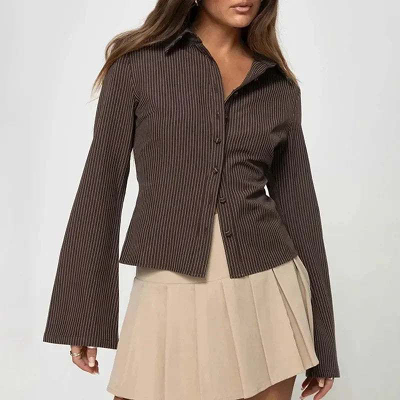 Blouse rayée marron à manches évasées Nelvoire — Milla, collection femme