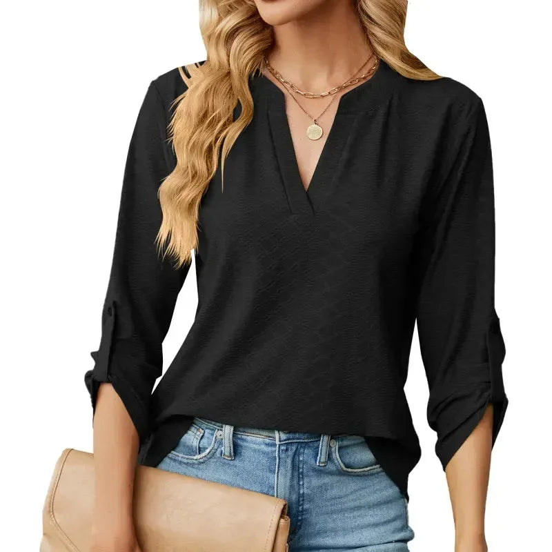 Blouse élégante col V à manches longues Nelvoire — Myriam, collection femme