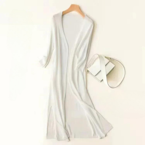 Gilet long ouvert à fentes latérales Nelvoire — coloris blanc
