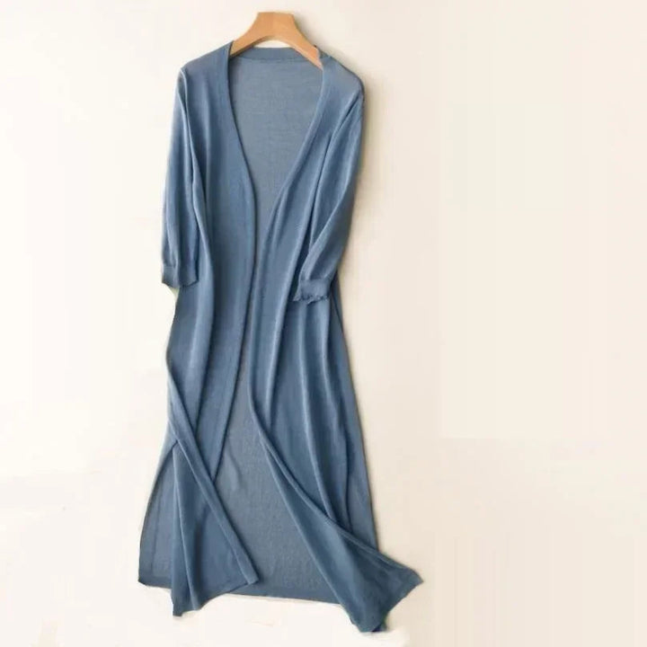 Gilet long ouvert à fentes latérales Nelvoire — coloris bleu