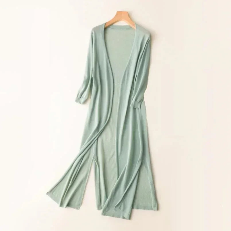 Gilet long ouvert à fentes latérales Nelvoire — coloris vert
