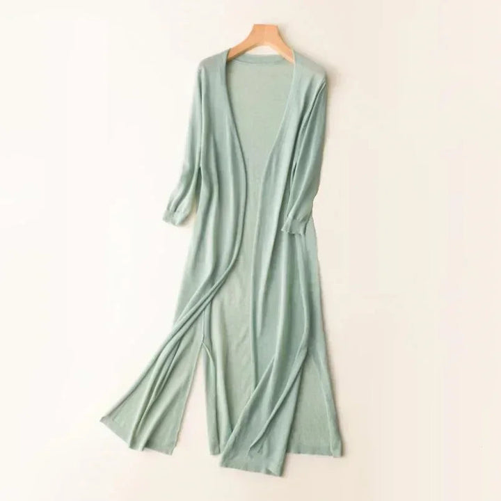 Gilet long ouvert à fentes latérales Nelvoire — coloris vert